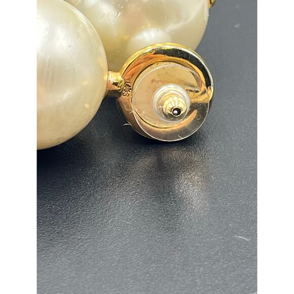 Lele Sadoughi Designer Large White Faux Pearl Double Drop Pierced Earrings - Picture 8 of 12